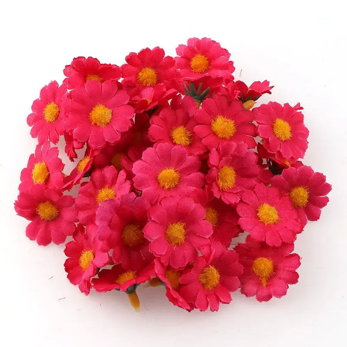 100PC Mini Daisy Artificial Silk Flowers – 2.5cm Decorative Flower Heads for Party, Wedding, and Home Decor (No Stem)