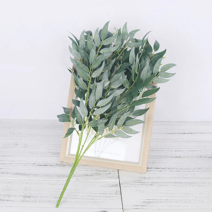 5 Branches Artificial Willow Bouquet – Silk Faux Green Leaves for Home, Wedding, and Jungle Party Decoration