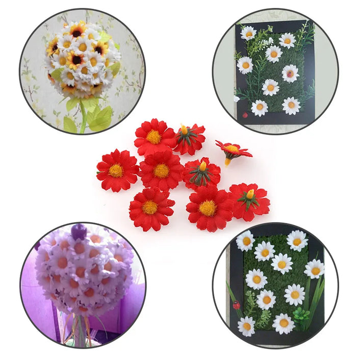 100PC Mini Daisy Artificial Silk Flowers – 2.5cm Decorative Flower Heads for Party, Wedding, and Home Decor (No Stem)