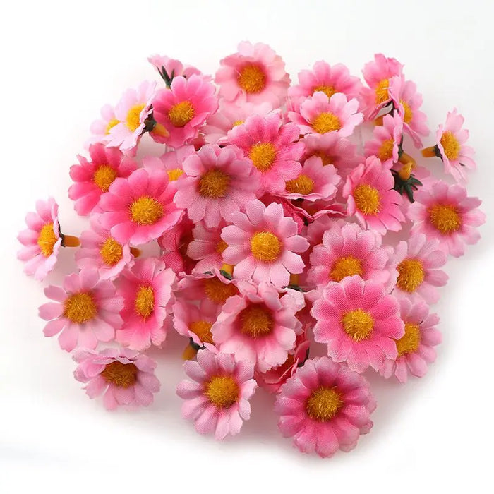 100PC Mini Daisy Artificial Silk Flowers – 2.5cm Decorative Flower Heads for Party, Wedding, and Home Decor (No Stem)