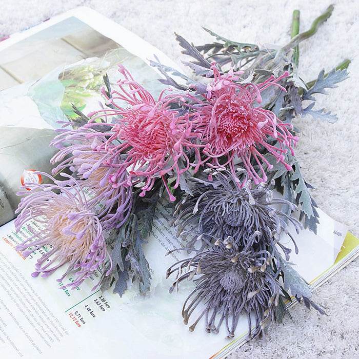 Artificial Crab Claw Flowers – 38cm Pincushion Short Branch for Home, Wedding, and Christmas Decoration
