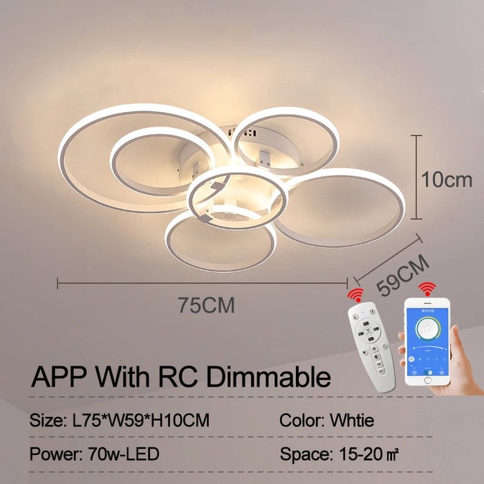 Modern LED Ceiling Light – Dimmable RC & APP Control, Circular Ring Design for Living Room, Bedroom, Kitchen & Dining Room