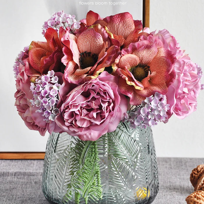 Beautiful Nordic Peony & Anemone Artificial White Silk Flowers Bouquet – Wedding, Home Decor, DIY, and Scrapbook Craft Accessories