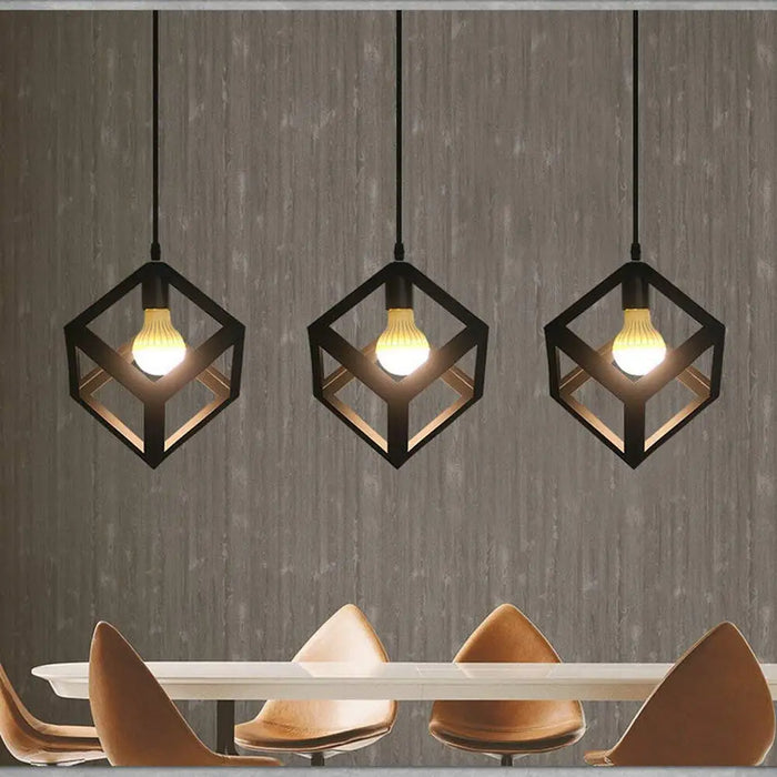 Retro Geometric Hanging Light – Metal Flush Mount Pendant Lamp for Home Decor, Modern Vintage Ceiling Down Light with E27 Base