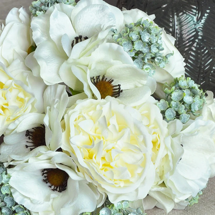 Beautiful Nordic Peony & Anemone Artificial White Silk Flowers Bouquet – Wedding, Home Decor, DIY, and Scrapbook Craft Accessories