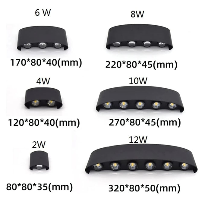Outdoor Waterproof LED Wall Sconce – Up & Down Light in White & Black Aluminum, IP65 Waterproof, Indoor & Outdoor Use
