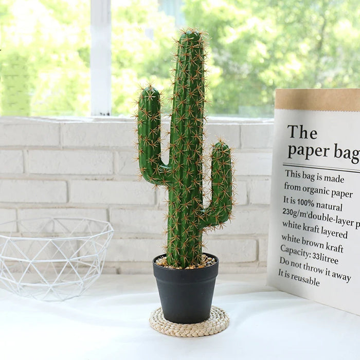 Artificial Cactus Decor – 30-43cm Faux Desert Cactus Plant with 3 Heads for Home, Office, and Wedding Decoration