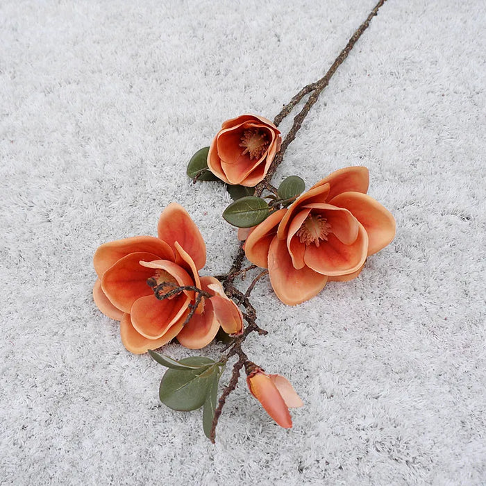 Luxury Magnolia Artificial Silk Flower Branch – 78cm Long for Living Room, Home, and Wedding Decor, Autumn White Orchid Fake Plant