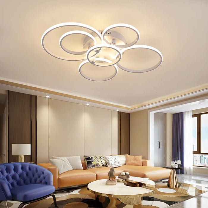 Modern LED Ceiling Light – Dimmable RC & APP Control, Circular Ring Design for Living Room, Bedroom, Kitchen & Dining Room