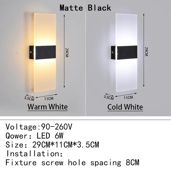 Modern Acrylic LED Wall Lamp – 4W/6W/12W/18W Warm White Indoor Wall Light for Bedroom, Living Room, and Foyer