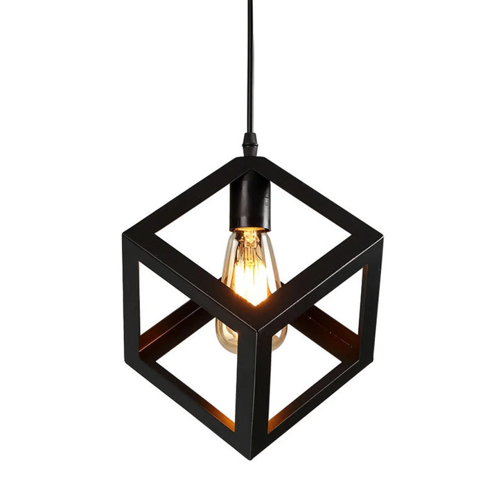 Retro Geometric Hanging Light – Metal Flush Mount Pendant Lamp for Home Decor, Modern Vintage Ceiling Down Light with E27 Base