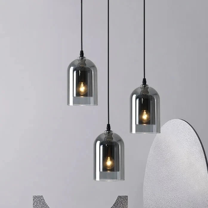 Modern Nordic LED Pendant Lamp – Gray Glass Hanging Light for Bedroom, Bar, Restaurant, Hotel & Living Room – E27 Suspension Lighting