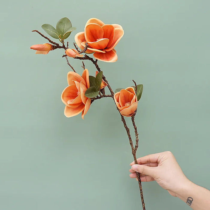 Luxury Magnolia Artificial Silk Flower Branch – 78cm Long for Living Room, Home, and Wedding Decor, Autumn White Orchid Fake Plant