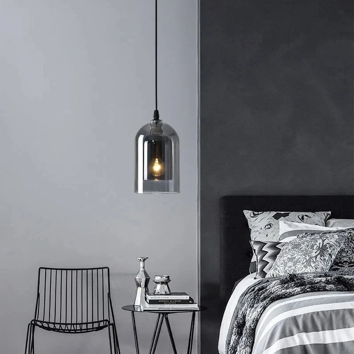 Modern Nordic LED Pendant Lamp – Gray Glass Hanging Light for Bedroom, Bar, Restaurant, Hotel & Living Room – E27 Suspension Lighting