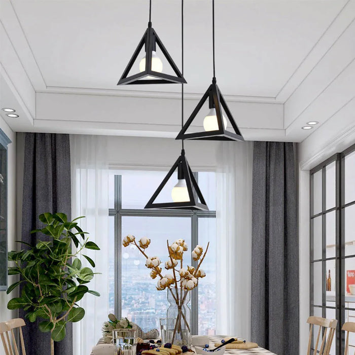 Retro Geometric Hanging Light – Metal Flush Mount Pendant Lamp for Home Decor, Modern Vintage Ceiling Down Light with E27 Base