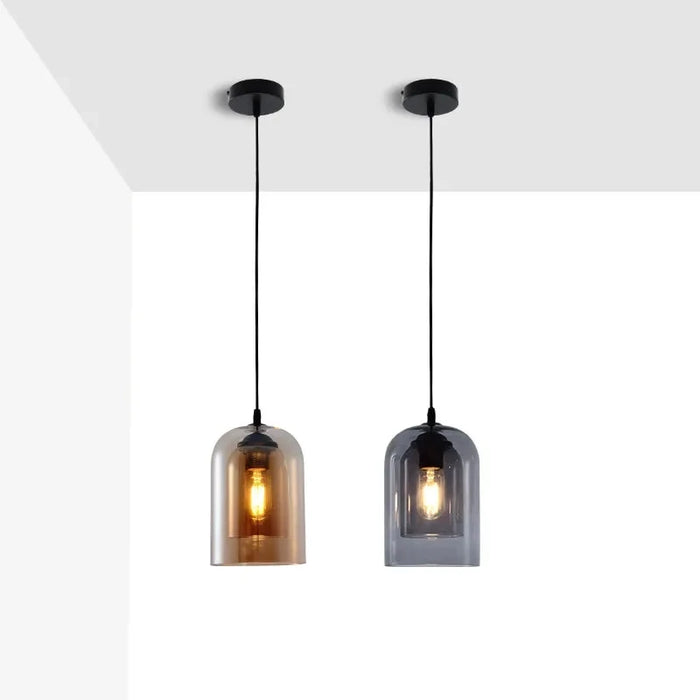 Modern Nordic LED Pendant Lamp – Gray Glass Hanging Light for Bedroom, Bar, Restaurant, Hotel & Living Room – E27 Suspension Lighting