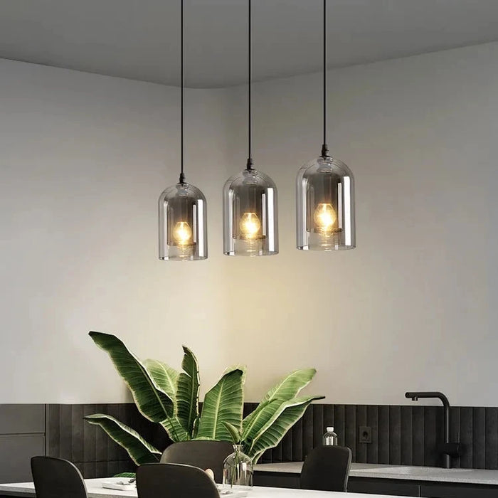 Modern Nordic LED Pendant Lamp – Gray Glass Hanging Light for Bedroom, Bar, Restaurant, Hotel & Living Room – E27 Suspension Lighting