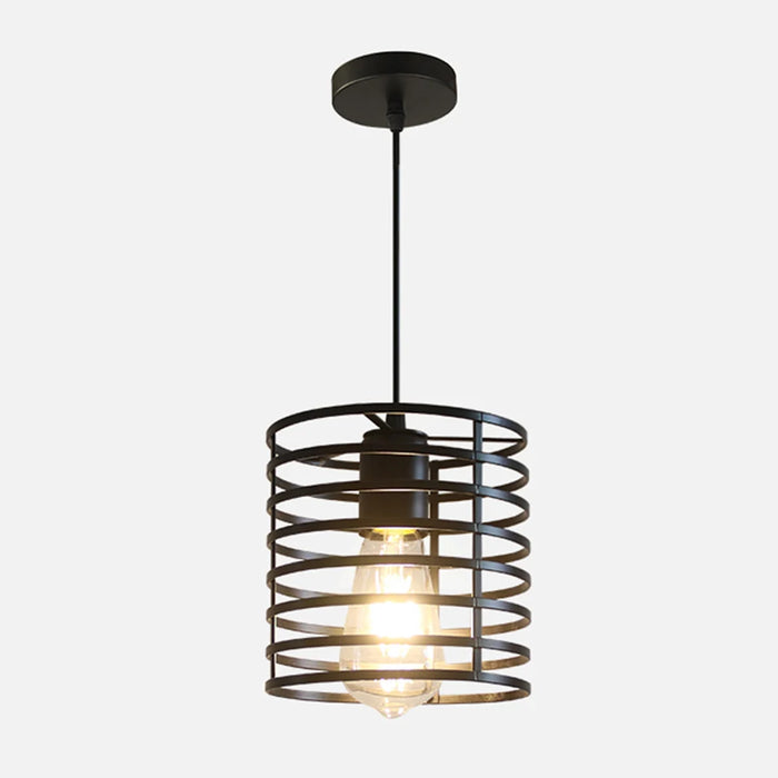 Retro Iron Cage Pendant Light – Multi-Layer Round Surround Ceiling Lamp, E27 Base, 220V, Vintage Hanging Light for Bedroom, Hotel, and Living Room