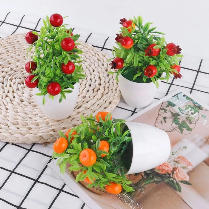 Artificial Bonsai Orange Pomegranate Fruit Tree – Potted Plastic Plant for Home, Windowsill, and Courtyard Decor