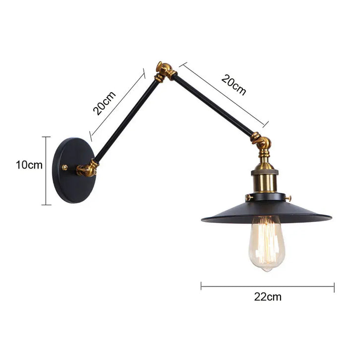 American Retro Loft Industrial Iron Folding Wall Lamp – Modern Bedside, Study, Corridor, and Office Lighting, E27 Socket, No Bulb Included