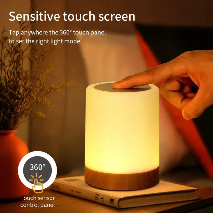 Touch Bedside Table Lamp – RGB USB Rechargeable Night Light for Bedroom, Desk, and Kids' Room – Modern LED Mood Lamp with Touch Control