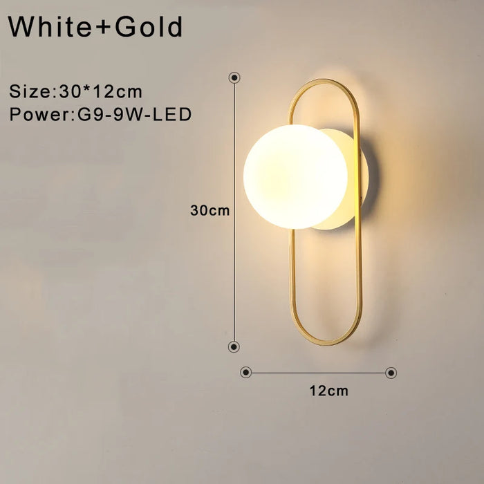 Indoor Glass Ball LED Wall Light – Modern Wall Sconce with G9 9W Bulb for Bedroom, Kitchen, and Living Room - Black & Gold Design