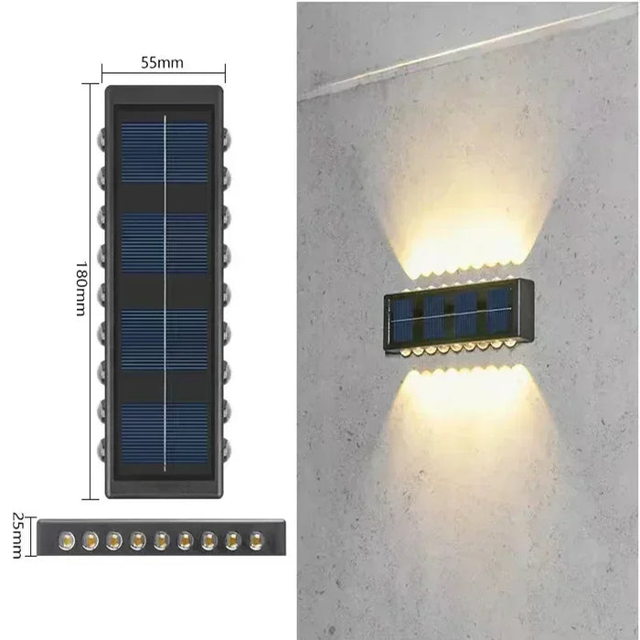 Solar Wall Lights Outdoor – Up and Down LED Light, Waterproof, Solar-Powered, Modern Porch Lamp for Garden, Balcony, Patio, and Landscape