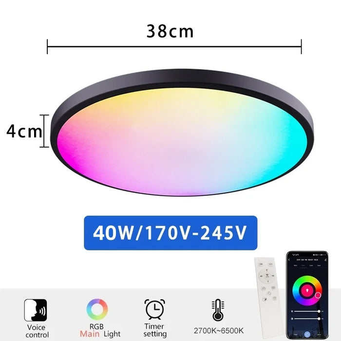 Tuya Smart Ceiling Light 30W/40W – RGB LED Light with Alexa and Google Home Voice Control, Dimmable, Music Sync, Remote Control for Bedroom, Kitchen, and Living Room