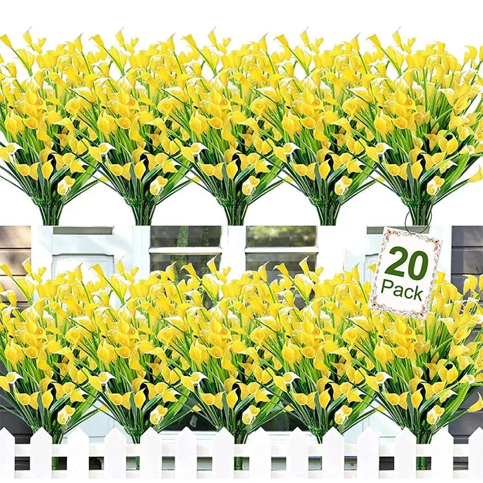 20 Bundles UV Resistant Outdoor Artificial Flowers – Faux Plastic Flowers for Home, Garden, and Wedding Décor
