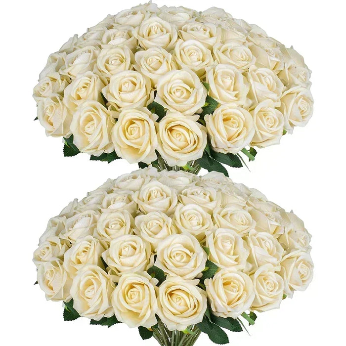 50 Pcs Artificial Silk Roses Bouquet – Real-Looking Fake Red Roses for Wedding, Party, and Home Decorations – DIY Floral Arrangements for Centerpieces