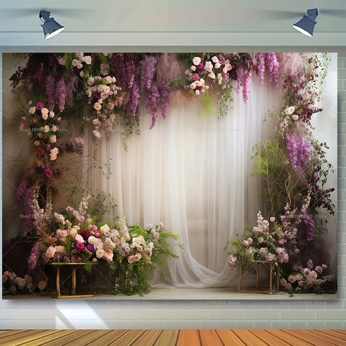 Floral Flower Wall Backdrop – Wedding, Bridal Shower, Engagement, and Party Photography Background for Photoshoots