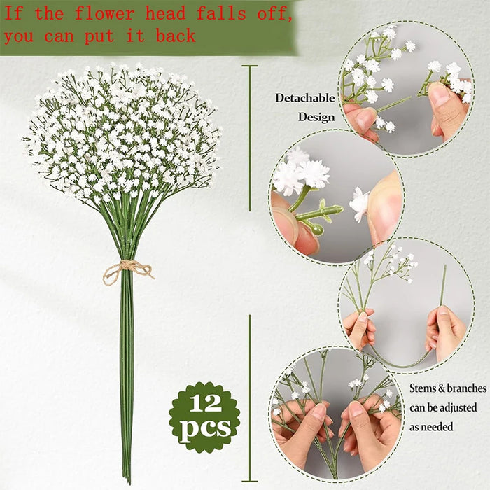 90 Heads Artificial Gypsophila Flowers – 61cm Plastic Floral Branch for DIY Wedding, Party, and Home Decorations