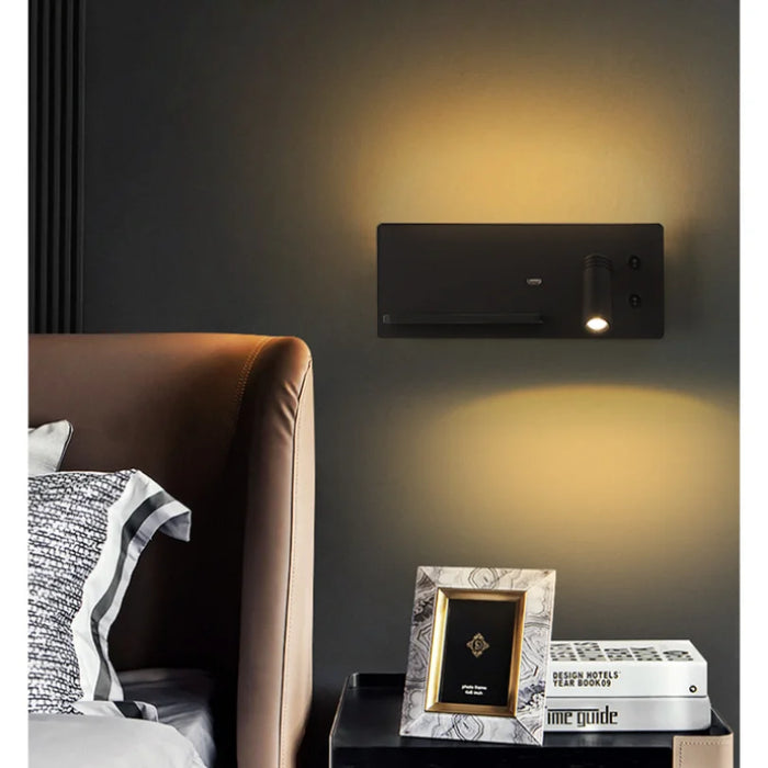 Wireless Charging LED Wall Sconce – Modern Bedside Wall Light with USB Charger for Bedroom, Living Room, and Hotel, Up & Down Directional Lighting