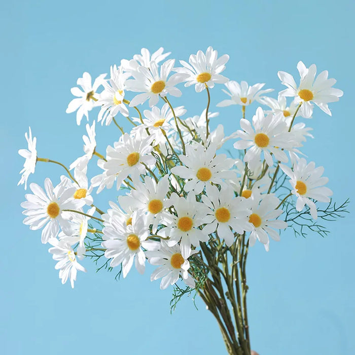 5-Head White Daisies Artificial Flower Bouquet – Silk Gerbera Flowers for Weddings, Parties, and Home Decor