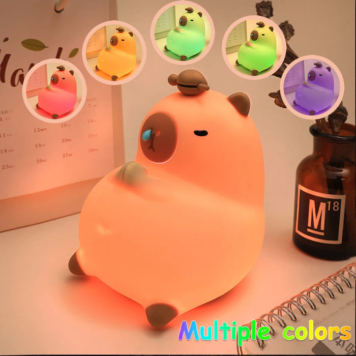 Cute Cartoon Capybara Silicone Night Light – USB Rechargeable, Timing Dimming Sleep Lamp for Kids' Room, LED, 16 Hours of Usage