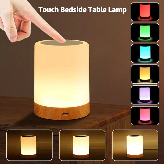 Touch Bedside Table Lamp – RGB USB Rechargeable Night Light for Bedroom, Desk, and Kids' Room – Modern LED Mood Lamp with Touch Control