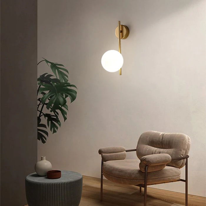 Indoor Glass Ball LED Wall Light – Modern Wall Sconce with G9 9W Bulb for Bedroom, Kitchen, and Living Room - Black & Gold Design