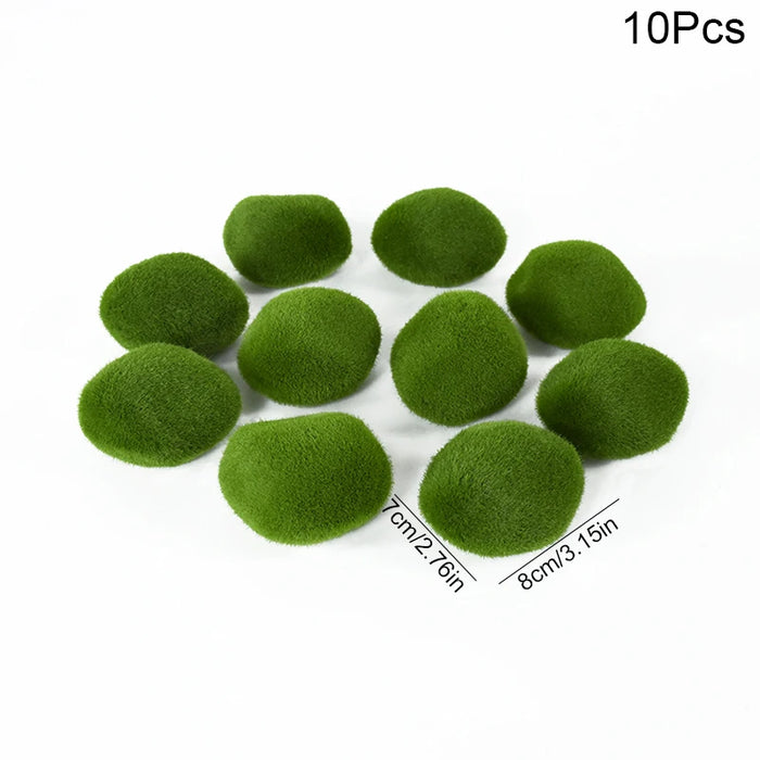 10pcs Artificial Moss Rocks – Green Fake Stones for DIY Garden Decoration & Creative Crafts