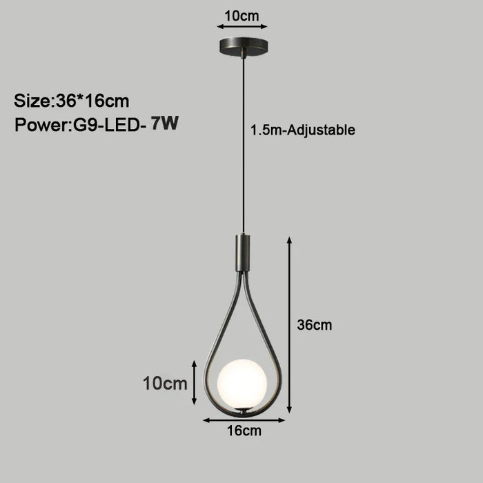 Modern LED Pendant Light – Nordic Frosted Glass Ball Chandelier with G9 Bulb for Bedroom, Living Room, and Dining Room