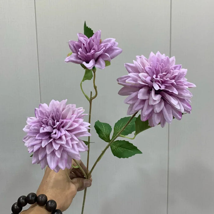 Lifelike Artificial Dahlia Flower – 3-Head Silk Long Branch for Home, Wedding, Party, and Bedroom Decor