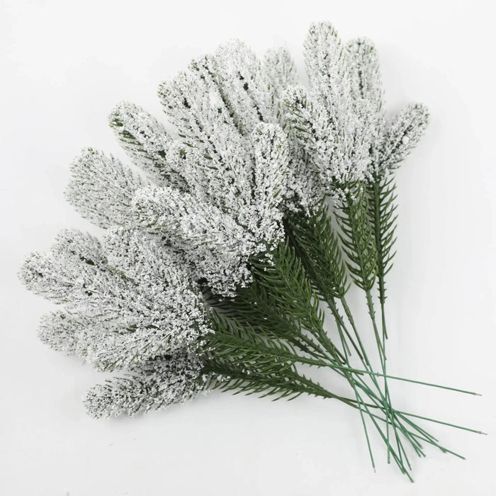 Wholesale Artificial Pine Needle Branches – Snow Frosted Green Fake Plants for DIY Christmas Wreath, Garland, and Home Decor