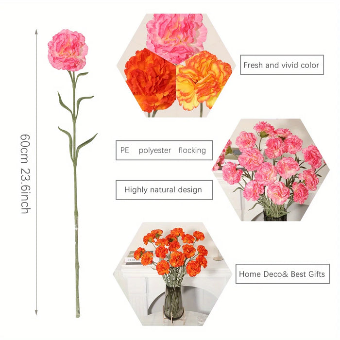 Artificial Carnation Flower Bunch – Yellow, Orange, Pink Faux Carnation Bouquet for Home Decor, Weddings, and Special Occasions