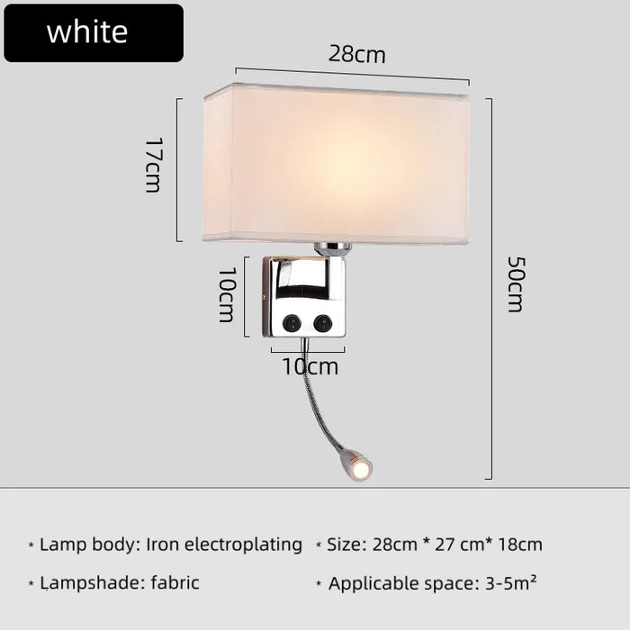 E27 Fabric Wall Lamp with Switch – LED Spotlight for Bedroom, Study, and Hotel Bedhead – Modern Nordic Wall Sconce