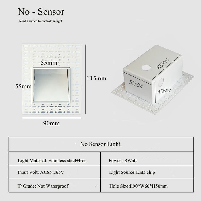LED Embedded Wall Lamp with PIR Motion Sensor – 3W White & Black Staircase Footlight for Aisle, Corridor, and Home Lighting
