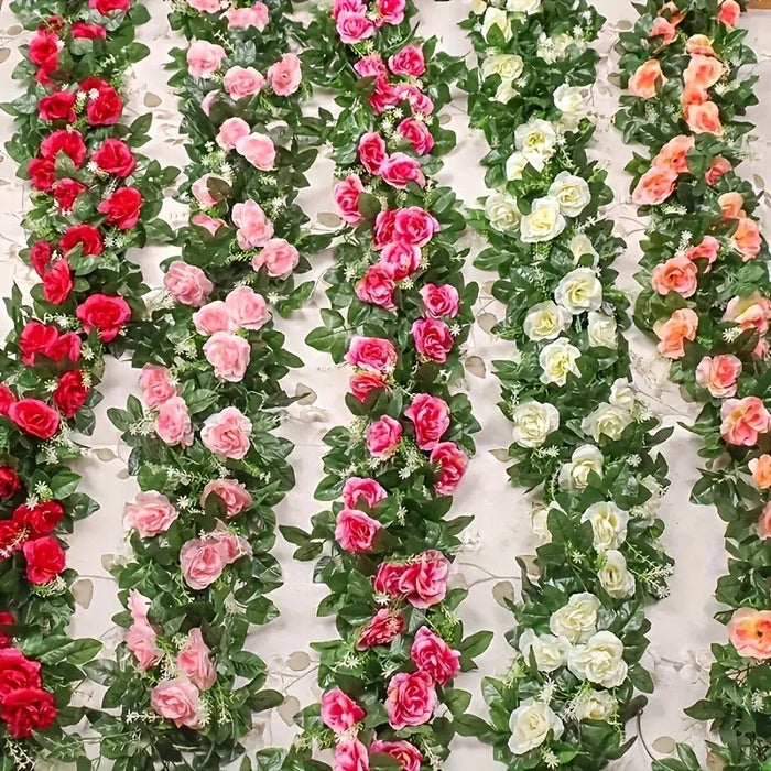 Artificial White Flower Garland – 2.2M Fake Vine with Silk Leaves for Wedding, Home, and Party Decoration