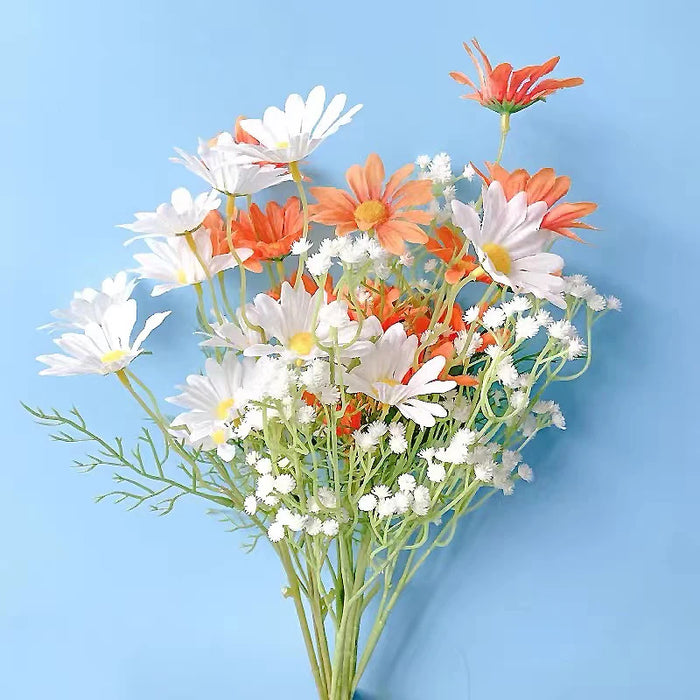 5-Head White Daisies Artificial Flower Bouquet – Silk Gerbera Flowers for Weddings, Parties, and Home Decor