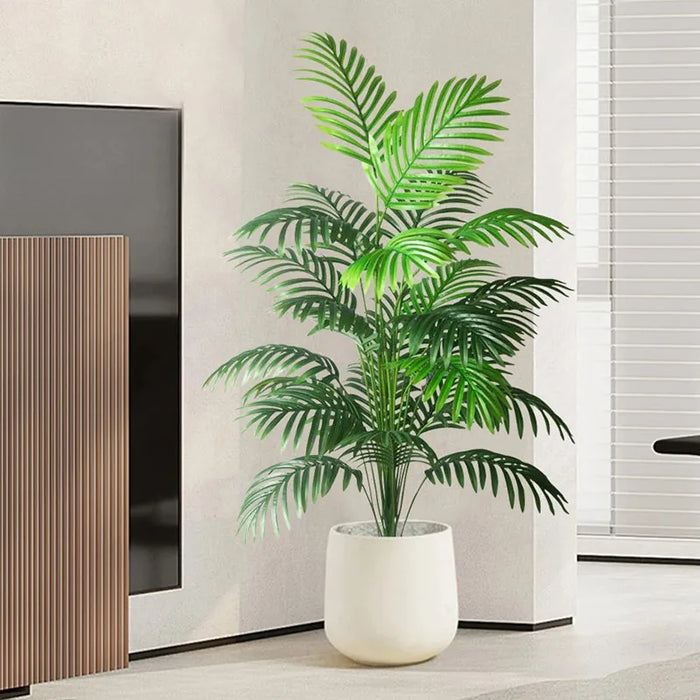 59in Artificial Palm Tree with Monstera Leaves – Large Fake Tropical Plant for Home, Garden, Shop, and Party Decor