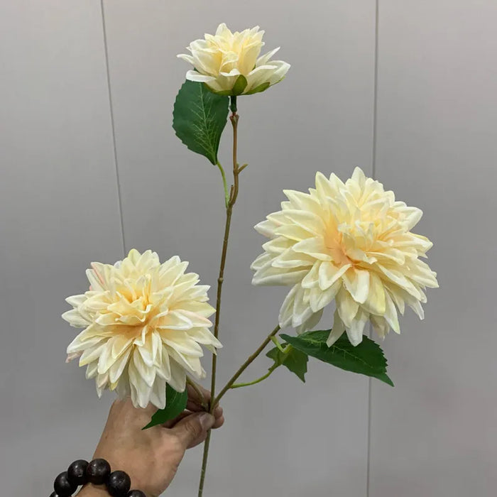 Lifelike Artificial Dahlia Flower – 3-Head Silk Long Branch for Home, Wedding, Party, and Bedroom Decor