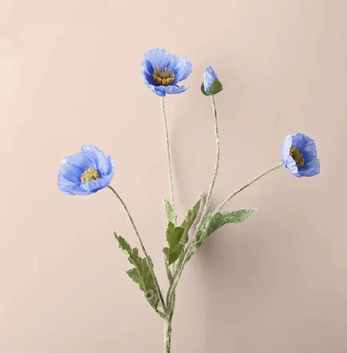 Artificial Silk Poppies Bouquet – Lifelike Fake Poppy Flowers for Wedding, Home, Party Decor – 60cm Long Branch for Table & Event Decoration