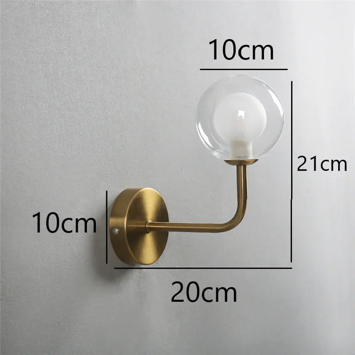 Modern Metal and Glass Ball Wall Lamp – Nordic Style Wall Lighting for Living Room, Bedroom, Aisle, Corridor, and Staircase – AC Powered, LED Bulb Included